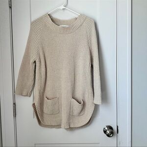 JohnPaulRichard Cream Ribbed Crewneck Sweater with Pockets